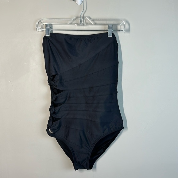 Carmen Marc Valvo One Piece Black Cutout Swimsuit Size 10 - Picture 3 of 13
